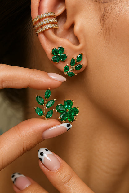 Brincos Ear cuff - sublime encanto verde