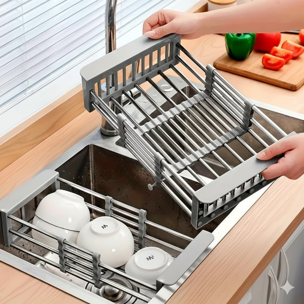 CestoFlex - Escorredor de Pia Ajustável em Inox para Cozinha