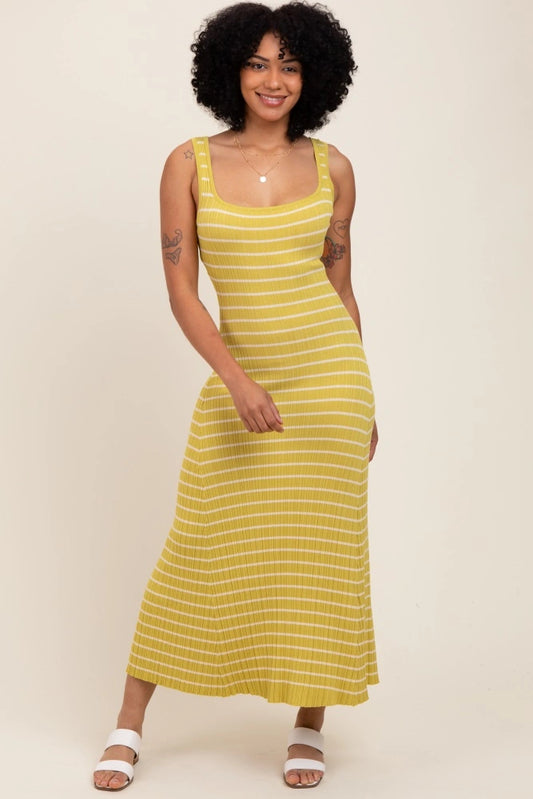 Vestido Midi Listrado Amarelo