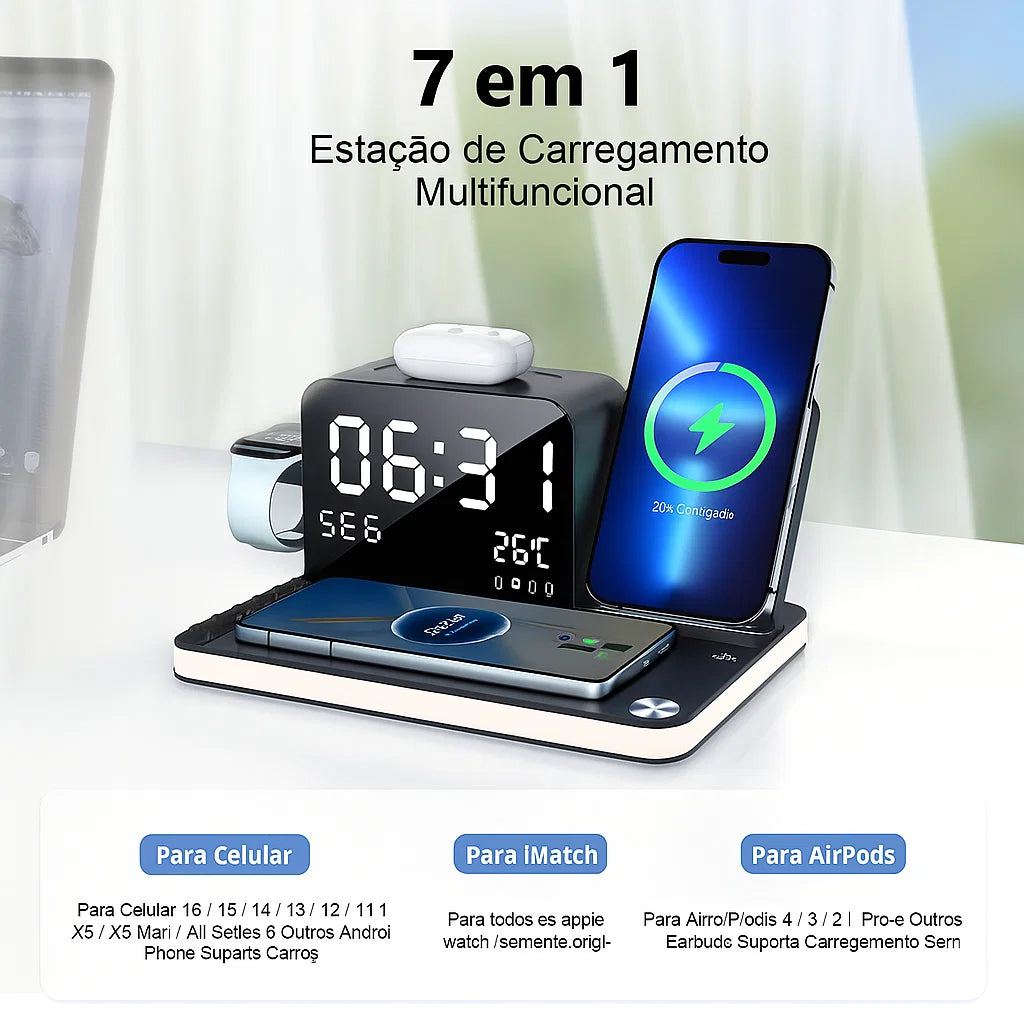 Estação de carregamento 7 em 1 sem fio 30 W- PowerHub 7X