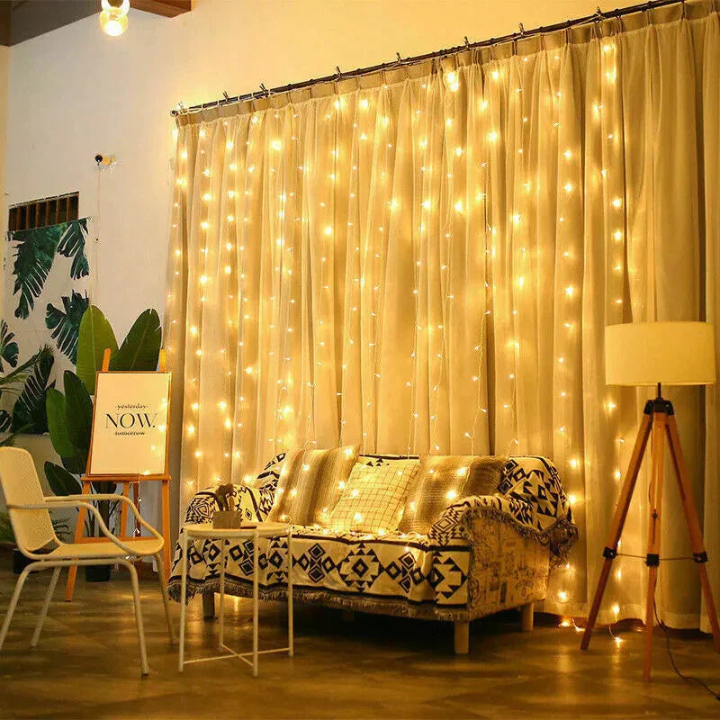 Luz de Cortina Led para Decoração para Natal - 8 Modos de Iluminação
